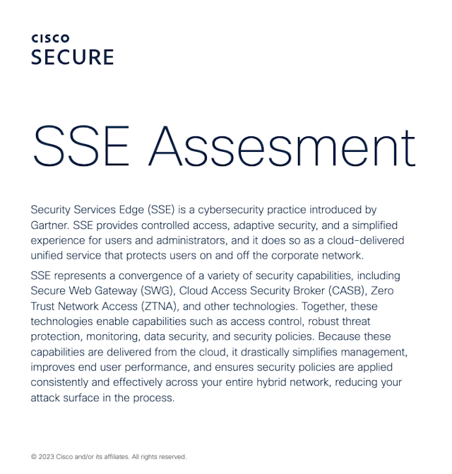 Screenshot of the cover of a PDF titled SSE assessment, which is provided to users who complete an interactive assessment on their Security Services Edge capabilities